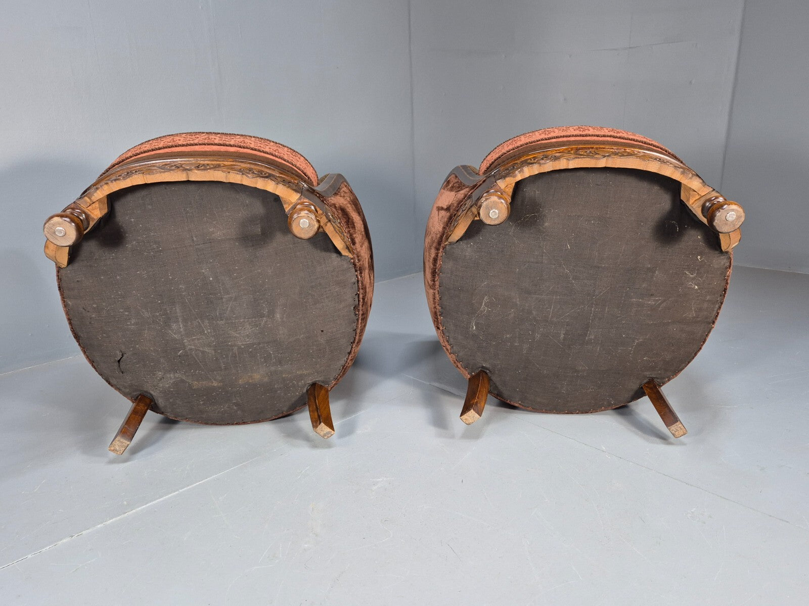 2 Vintage Art Deco Danish Tub Lounge Chairs Damask and Velvet 1940s EB9004 VCLO - UKDK FURNITURE