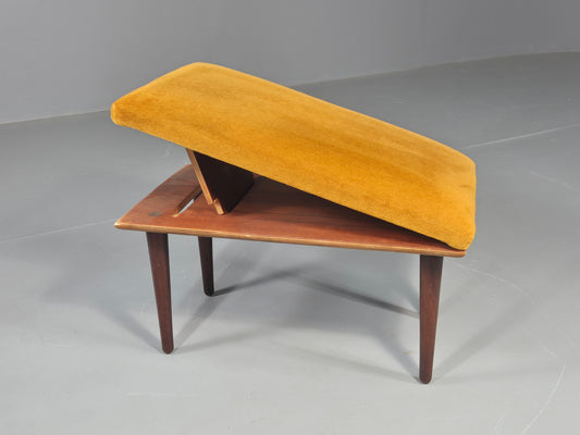 Vintage Mid Century Footstool Gold Velour Upholstery Teak Legs 60s Retro EB11576
