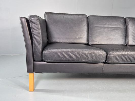 Vintage Danish 3 seater Sofa Black Leather 1980s Retro MCM EB12453