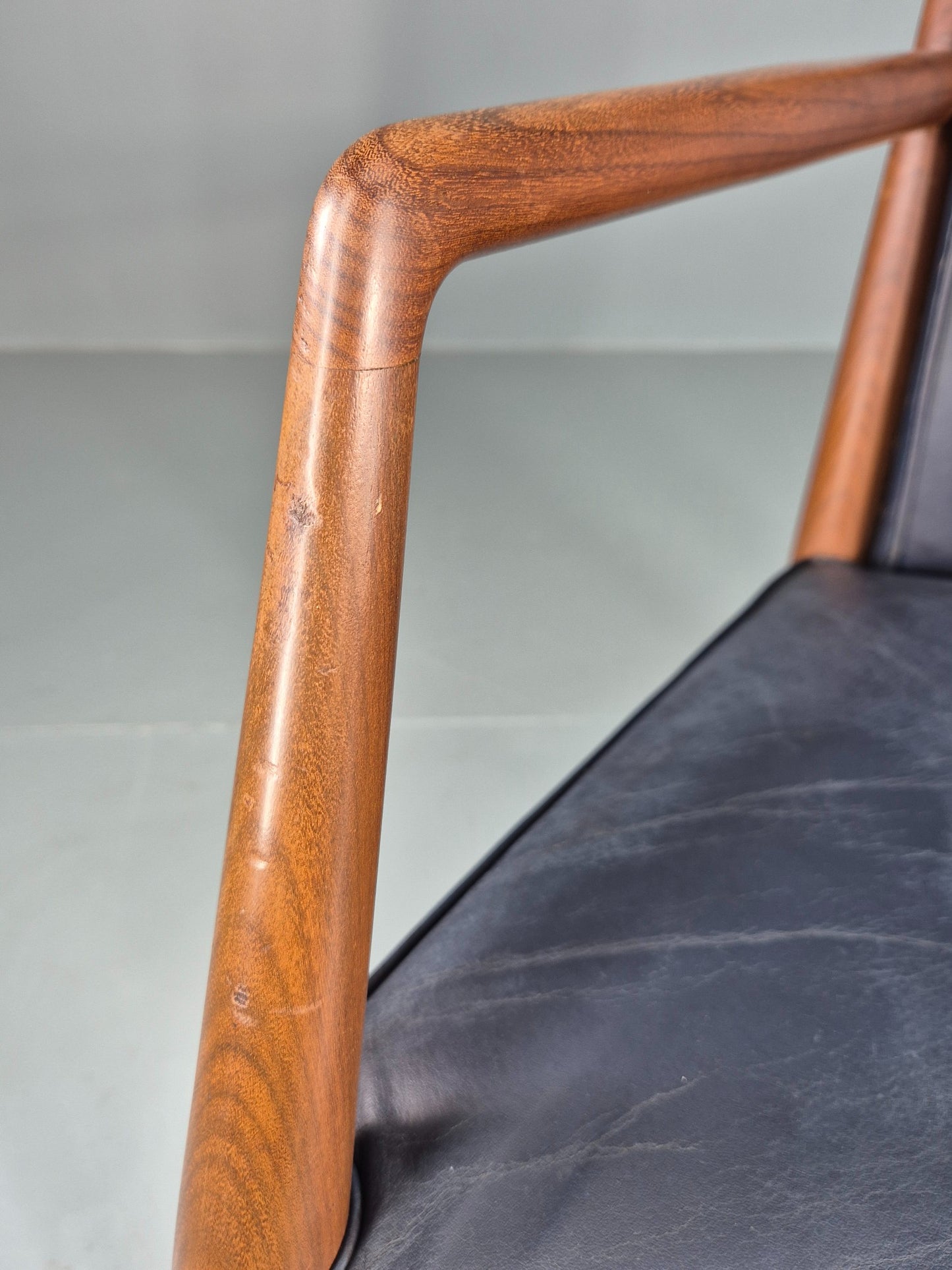 Vintage Mid Century Teak Armchair Blue Leather1960s Retro EB11902