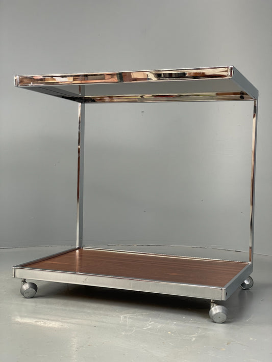 Vintage Chrome Serving Trolley By Howard Miller MDA 1970s Retro Glass EB12500