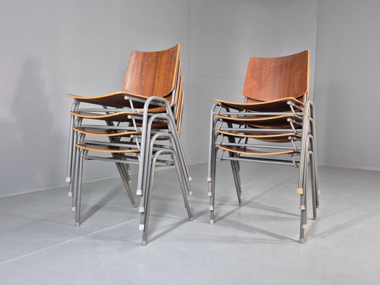 8 Vintage Danish Industrial Chairs Mid Century Teak and Steel Retro EB12663