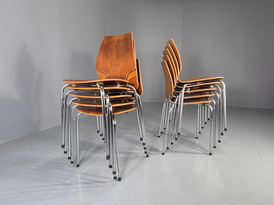 10 Vintage Danish Industrial Chairs Mid Century Teak and Steel Retro EB12662