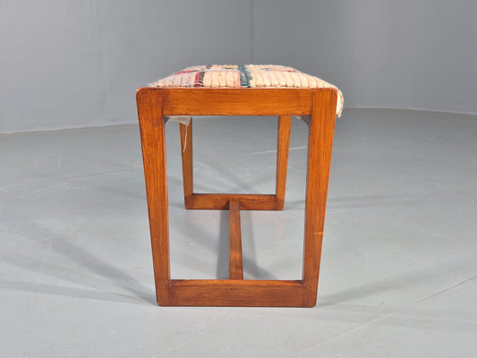 Vintage Mid Century Foot Stool Folk Art Wool Upholstery 1960s EB12006