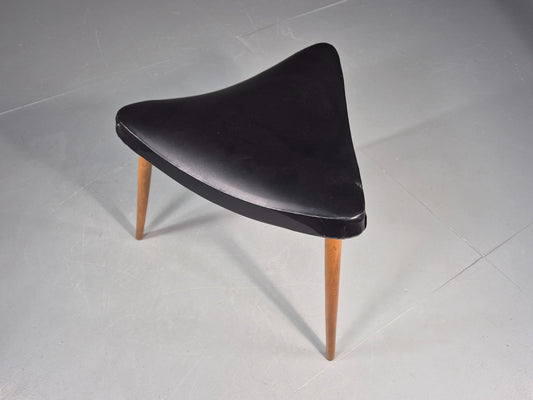 Vintage Danish Mid Century Footstool Triangular Black vinyl 1960s Retro EB12152