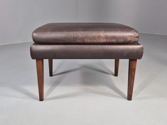 Vintage Mid Century Footstool Danish 1960s Retro Brown Leather EB12225