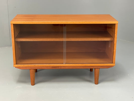 Vintage 1970s Teak Cabinet Glass Sliding Door Retro Mid Century Shelving EB12932