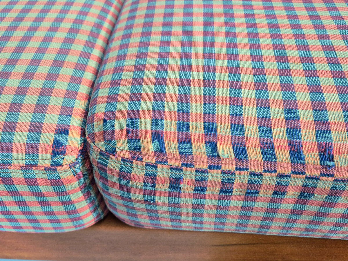 Vintage Stouby 2 Seater Sofa Stick Back Frame With Check Cloth Cover MCM EB10349