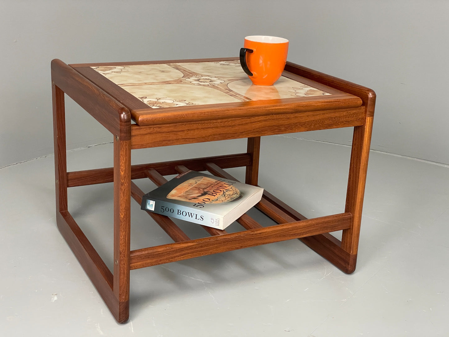 Vintage Side Table Teak Tile Topped 1970s Mid Century Retro Shelf EB12828