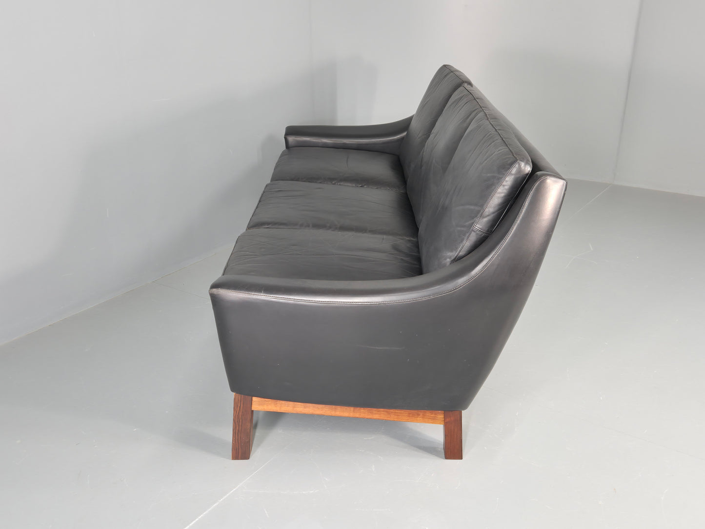 Vintage Mid Century 3 Seater Sofa Black Leather Danish 1960s Retro EB10403