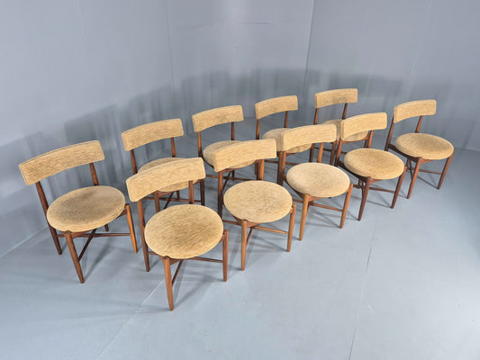 10 Vintage G Plan Dining Chairs Circle Seat Model Teak Frames Chenille EB12027