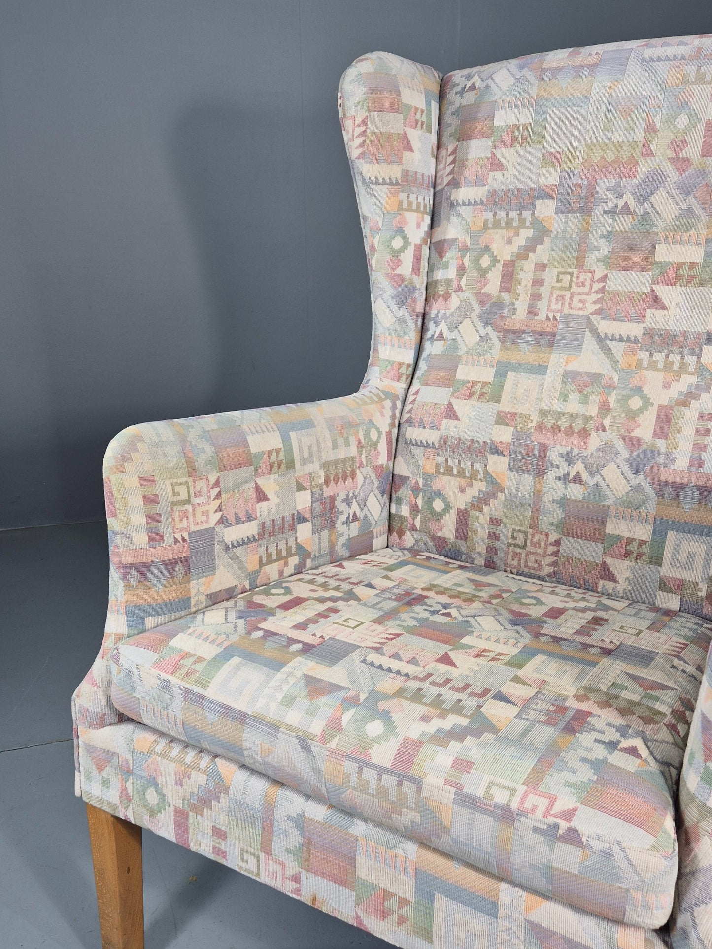 Vintage Danish Wing Back Lounge Chair 1980s Fabric Retro MCM EB12142