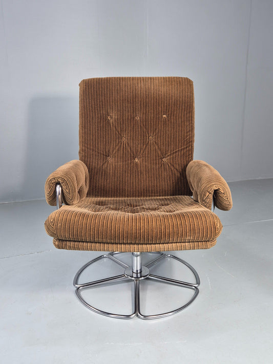 Vintage Retro Swivel Chair Habitat 1970s Brown Corduroy MCM EB11935