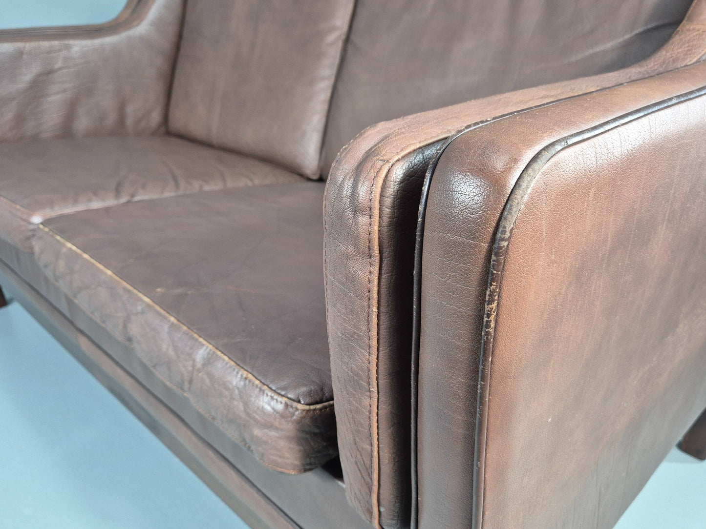 Vintage 2 Seater Sofa Mogens Hansen Brown Leather 80s Retro Mid Century EB12384