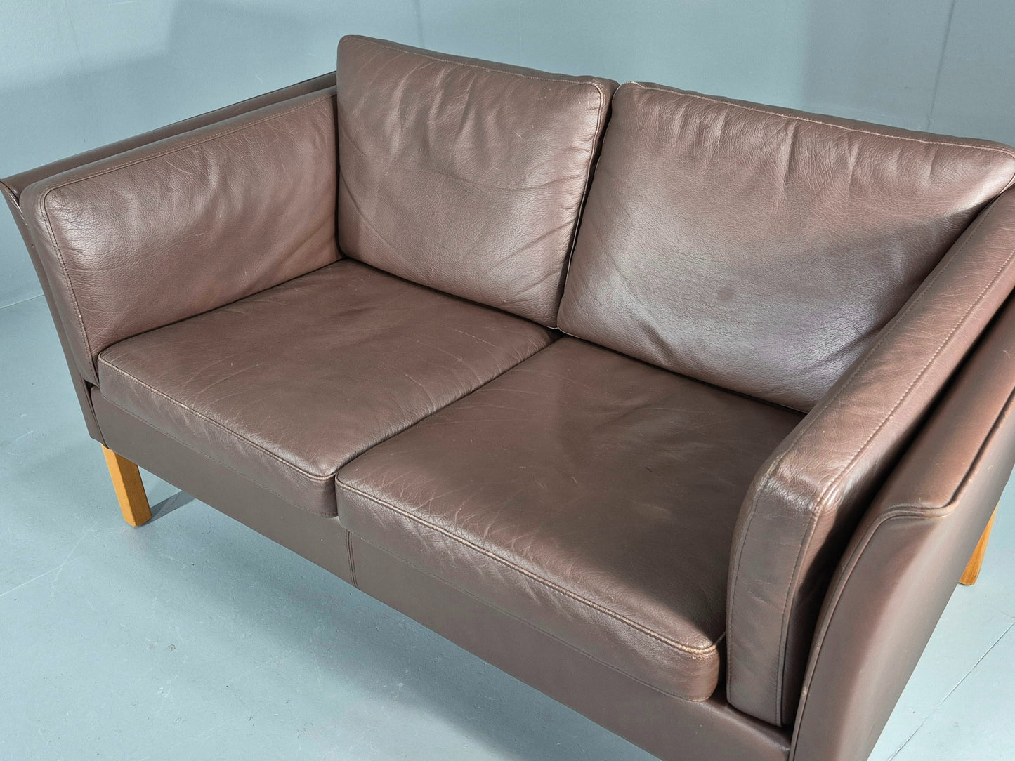 Vintage Danish 2 Seater Sofa Vemb Brown Leather 1970s Retro MCM EB12408