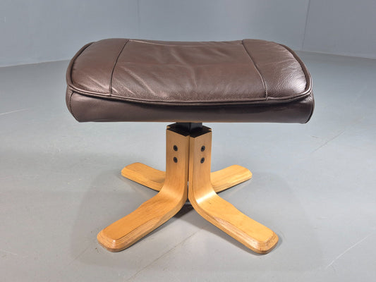 Vintage Brown leather Danish Bentwood footstool 1980s EB07973