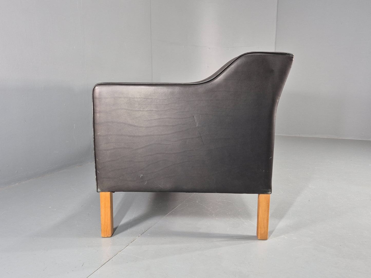 Vintage 3 Seater Sofa Danish Mid Century Black Leather 1970s Retro EB11628