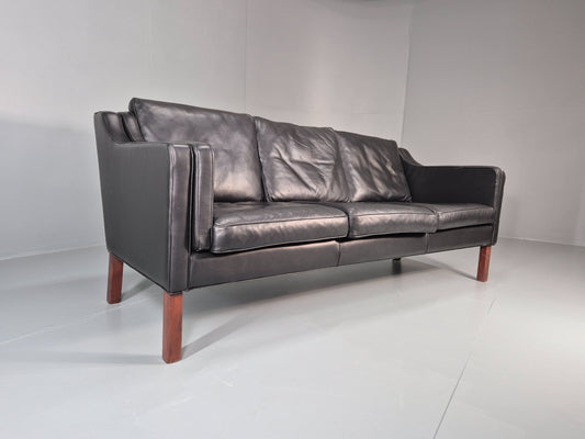 Vintage 3 seater Sofa Mid Century Skippers Black Leather Retro 1970s EB12172