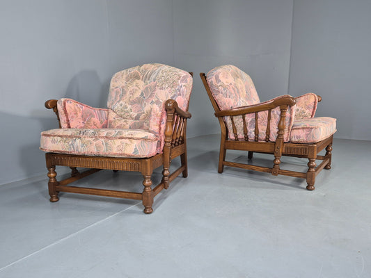 2 Vintage Ercol Lounge Chair Cloisters Range Pink Hued 1990s Cotton EB12917