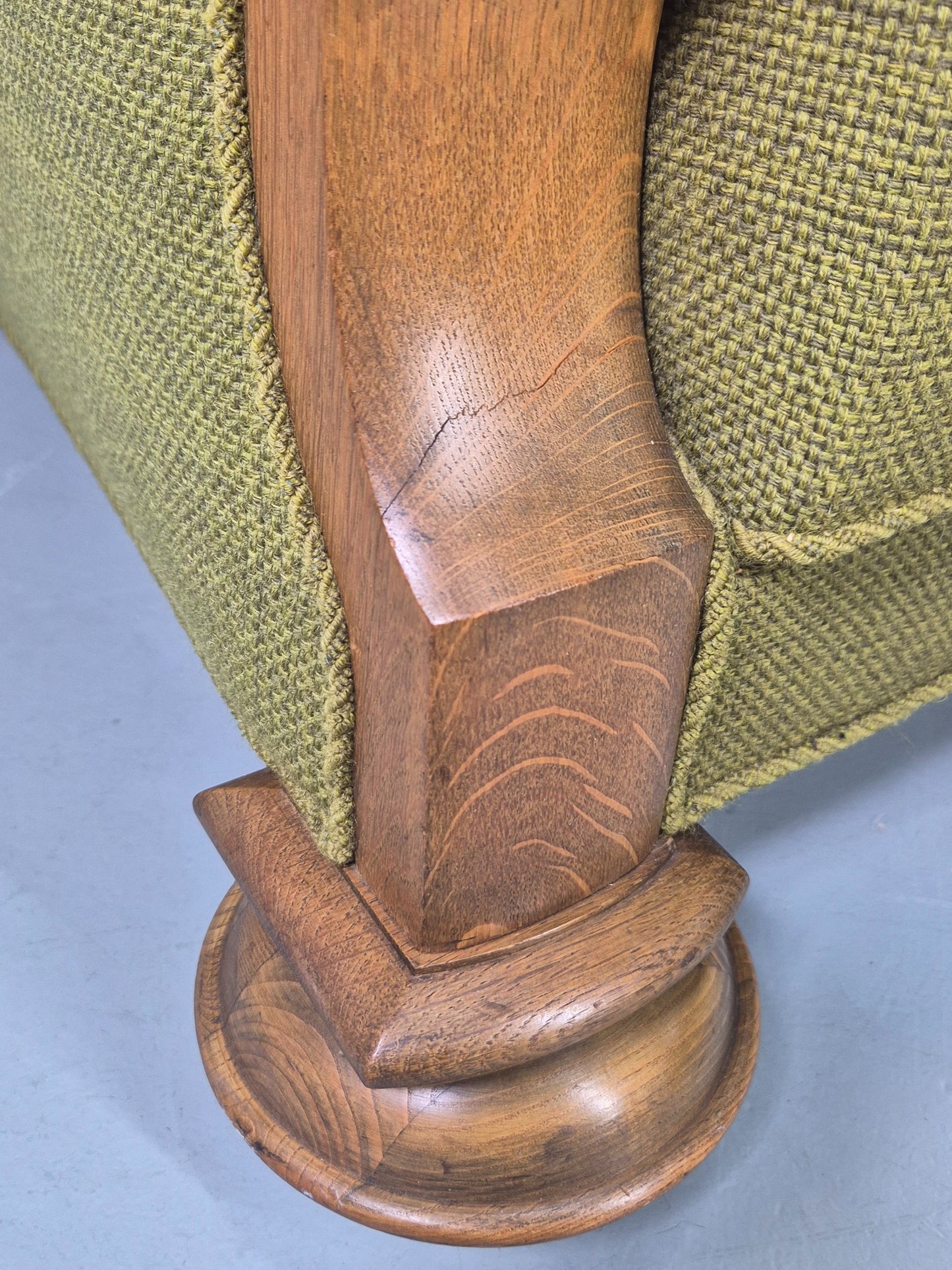 Vintage Art Deco Lounge Chair Danish Oak Shell Back 1940s Retro Green EB12693