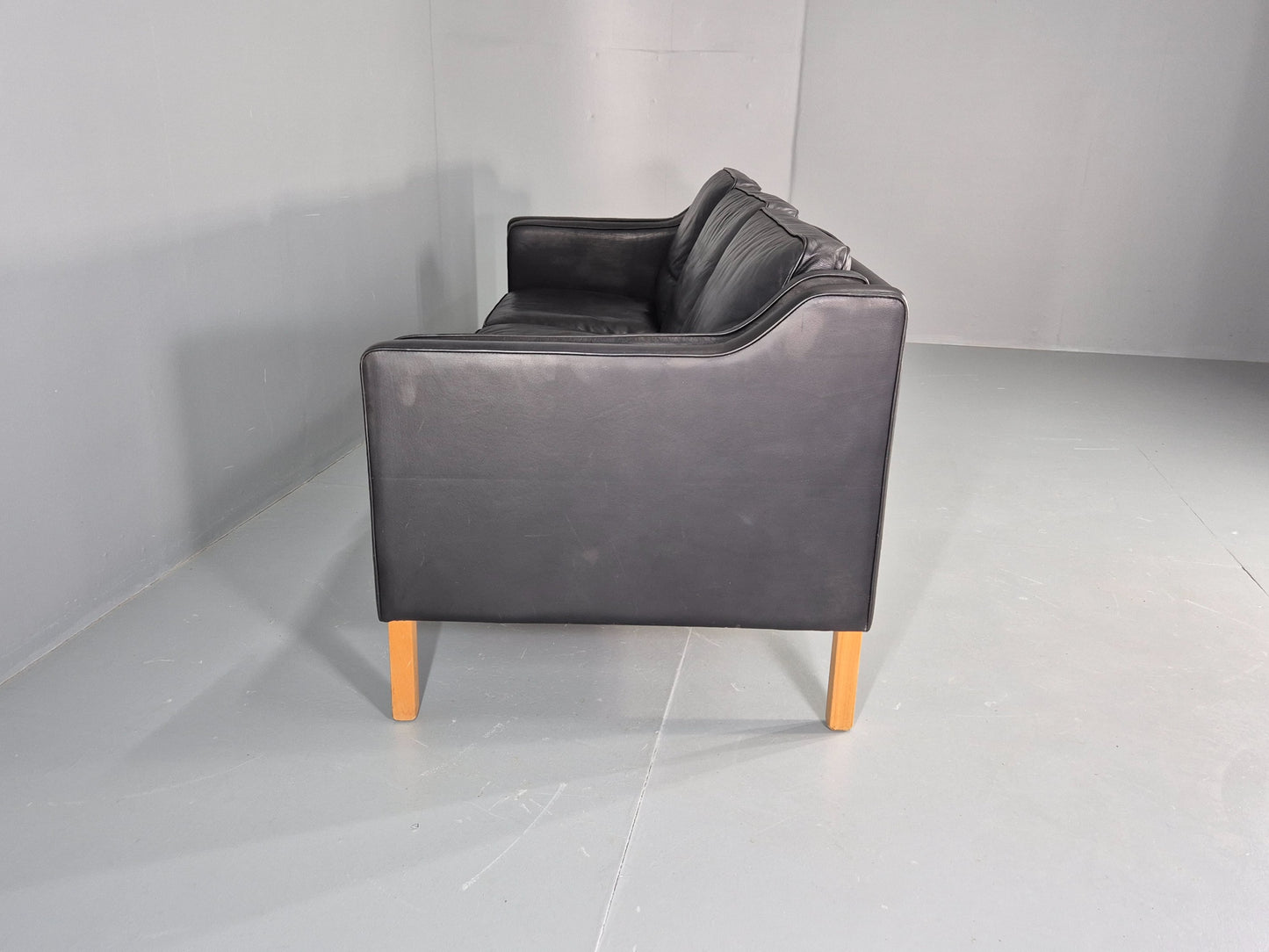 Vintage Danish 3 Seat Sofa Black Leather Danish Mogensen 1980s Retro EB12406