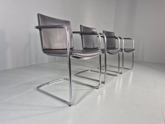3 Vintage Stacking Chairs Wilkhahn Chrome Cantilever Frames Leather chairs EB12270