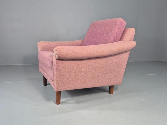 Vintage Danish Armchair Salmon Pink Wool 1960s Mid Century Retro EB12537