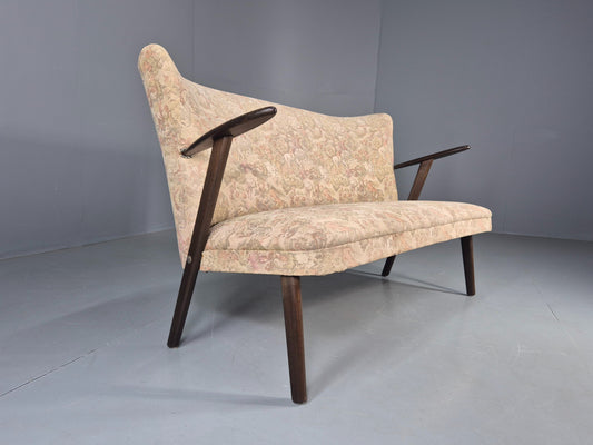 Vintage Mid Century 3 Seat Sofa Teak Frame Classical Upholstery 1960s EB12716