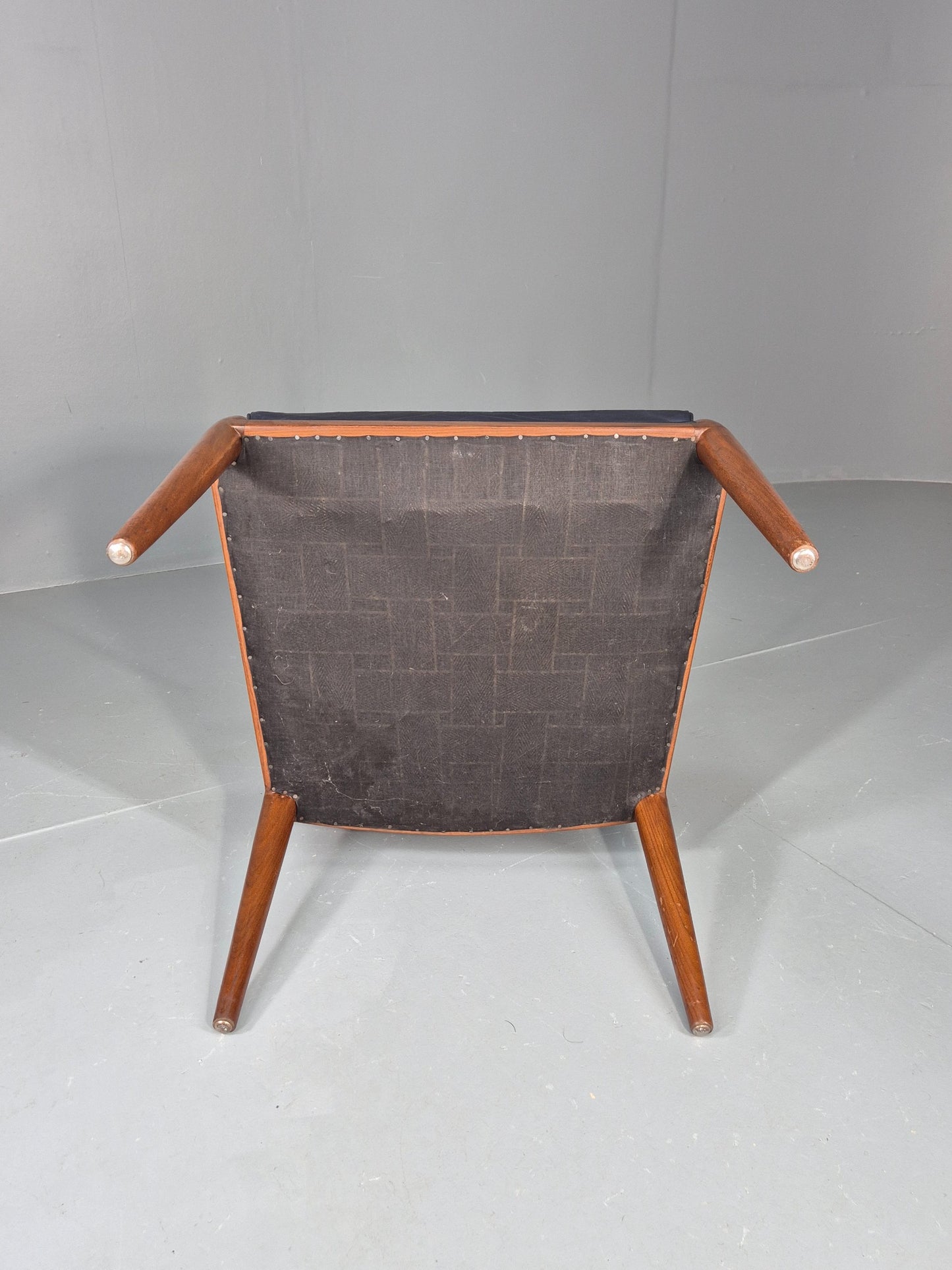 Vintage Mid Century Teak Armchair Blue Leather 1960s Retro EB11910
