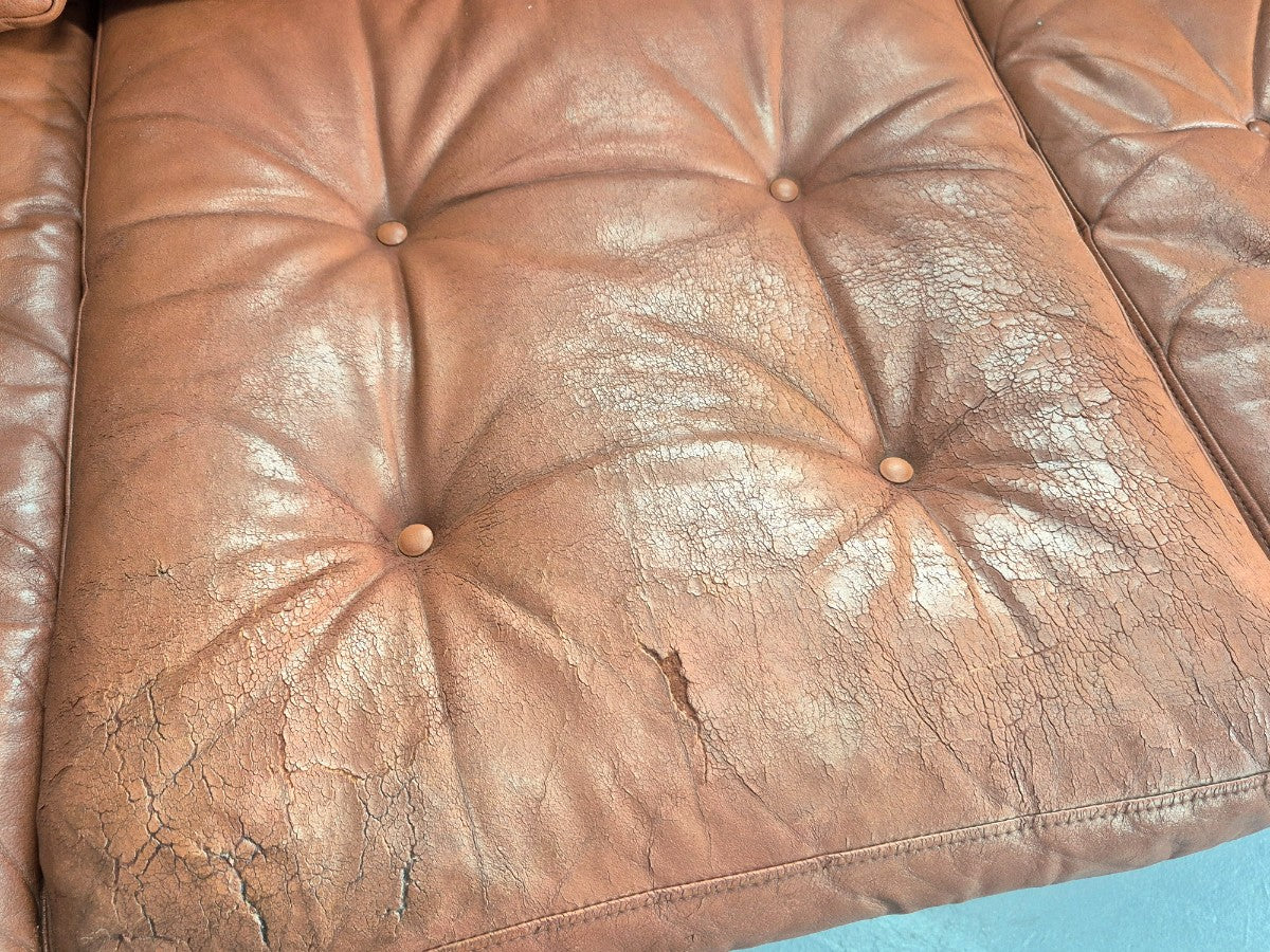 Vintage 3 Seater Sofa Tan Leather Danish 1960s Edmund Jorgensen Design EB12226