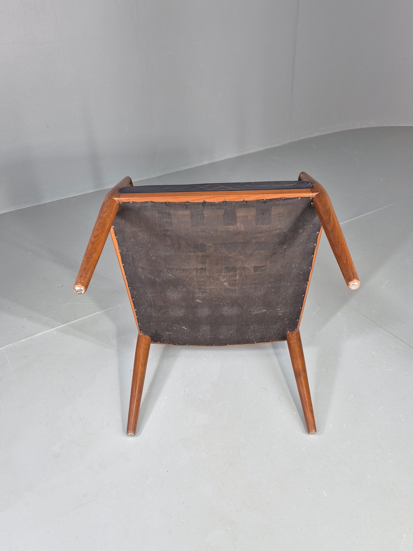 Vintage Mid Century Teak Armchair Blue Leather 1960s Retro EB11901
