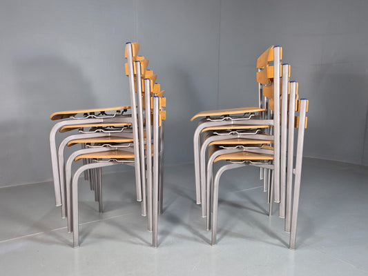 8 Vintage Danish Stacking chairs Plywood and Steel Mid Century Style Retro EB07993