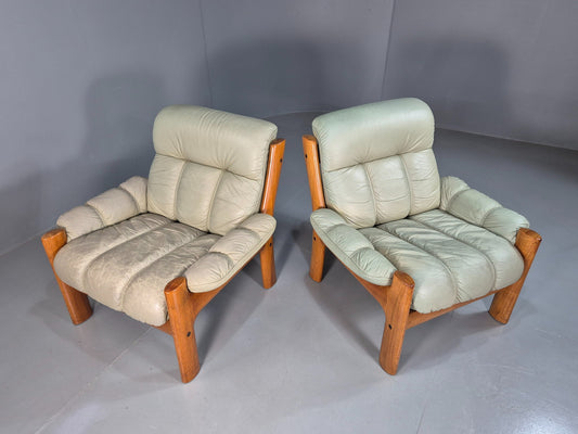 2 Vintage Ekornes Montana Lounge Chairs Teak Frames 1980s Retro MCM EB07995