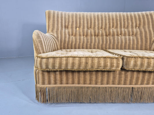Vintage Danish 2 Seater Sofa Green Corduroy Tassels 1960s Mid Century EB12750