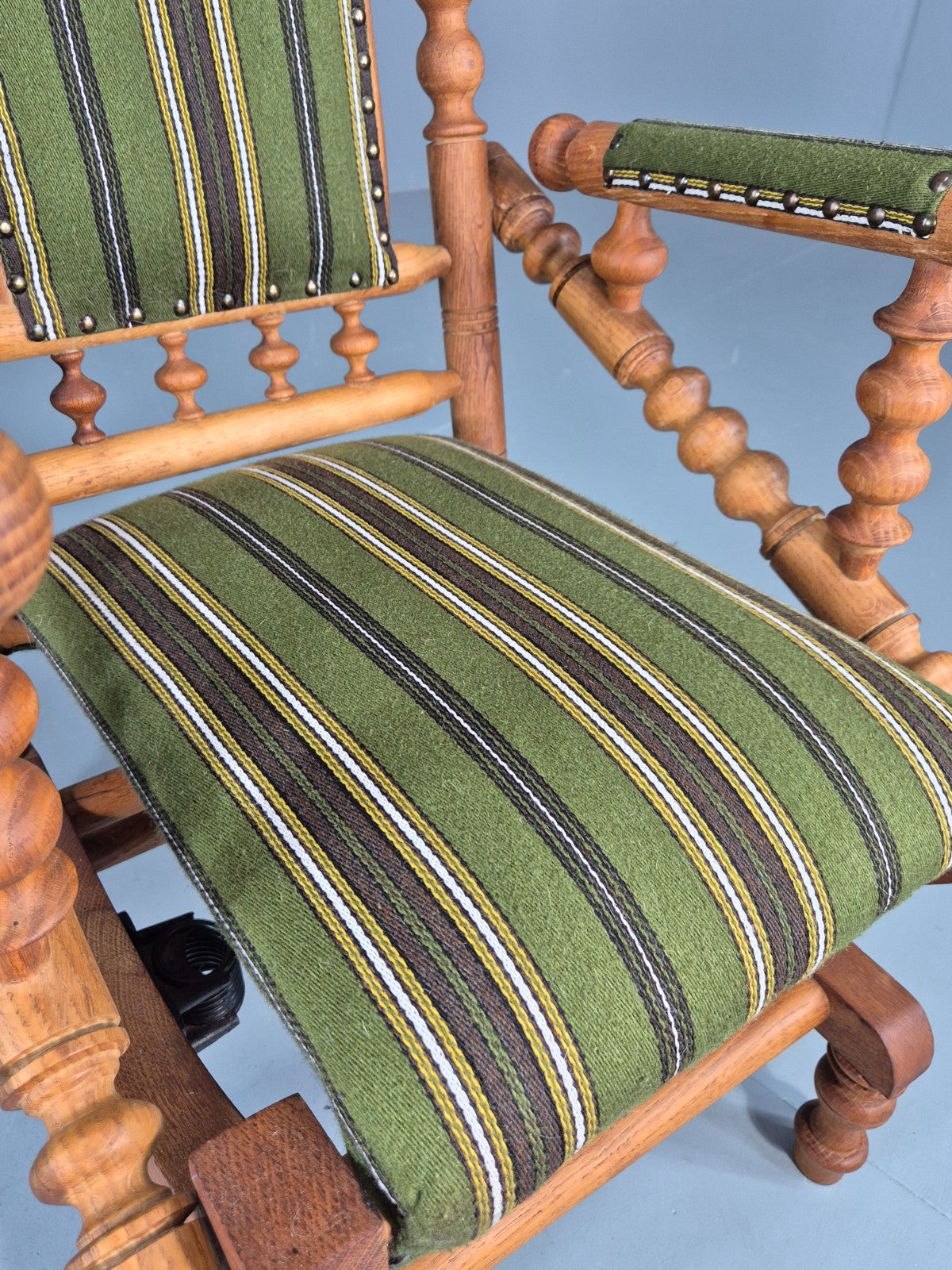 Vintage Henning Kjaernulf Oak Rocker 1970s Retro Original Cloth Green EB12112