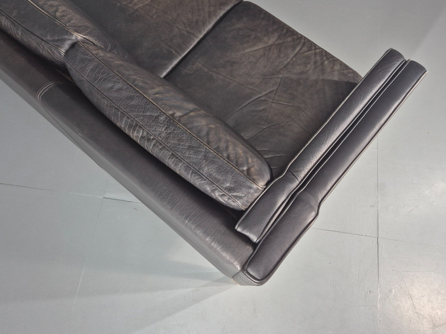 Danish Mid-Century 3-Seater Black Leather Sofa — Vintage Mogensen Style, Solid Wood Frame