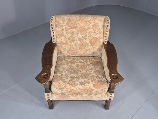 Vintage Danish Armchair Kjaernulf Style Floral Upholstery Oak Frame 1970 EB06690