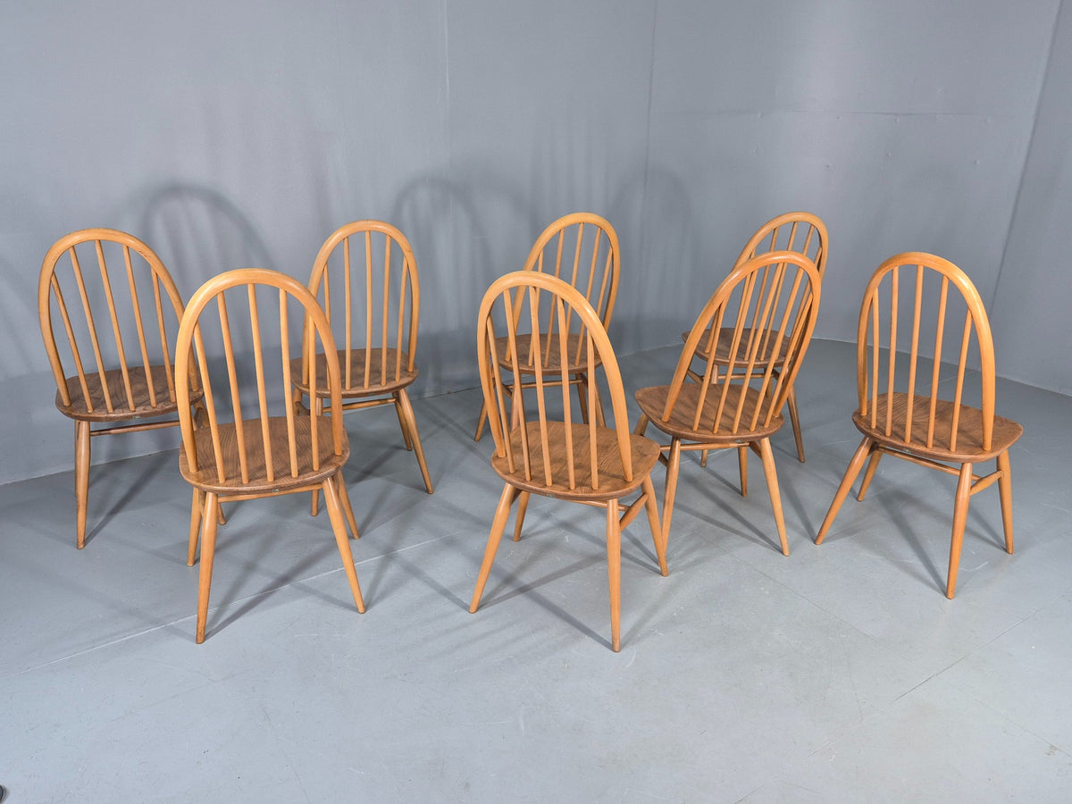 8 Ercol Windsor Quaker Highback Dining Chairs 1970s Retro MCM Eb13054