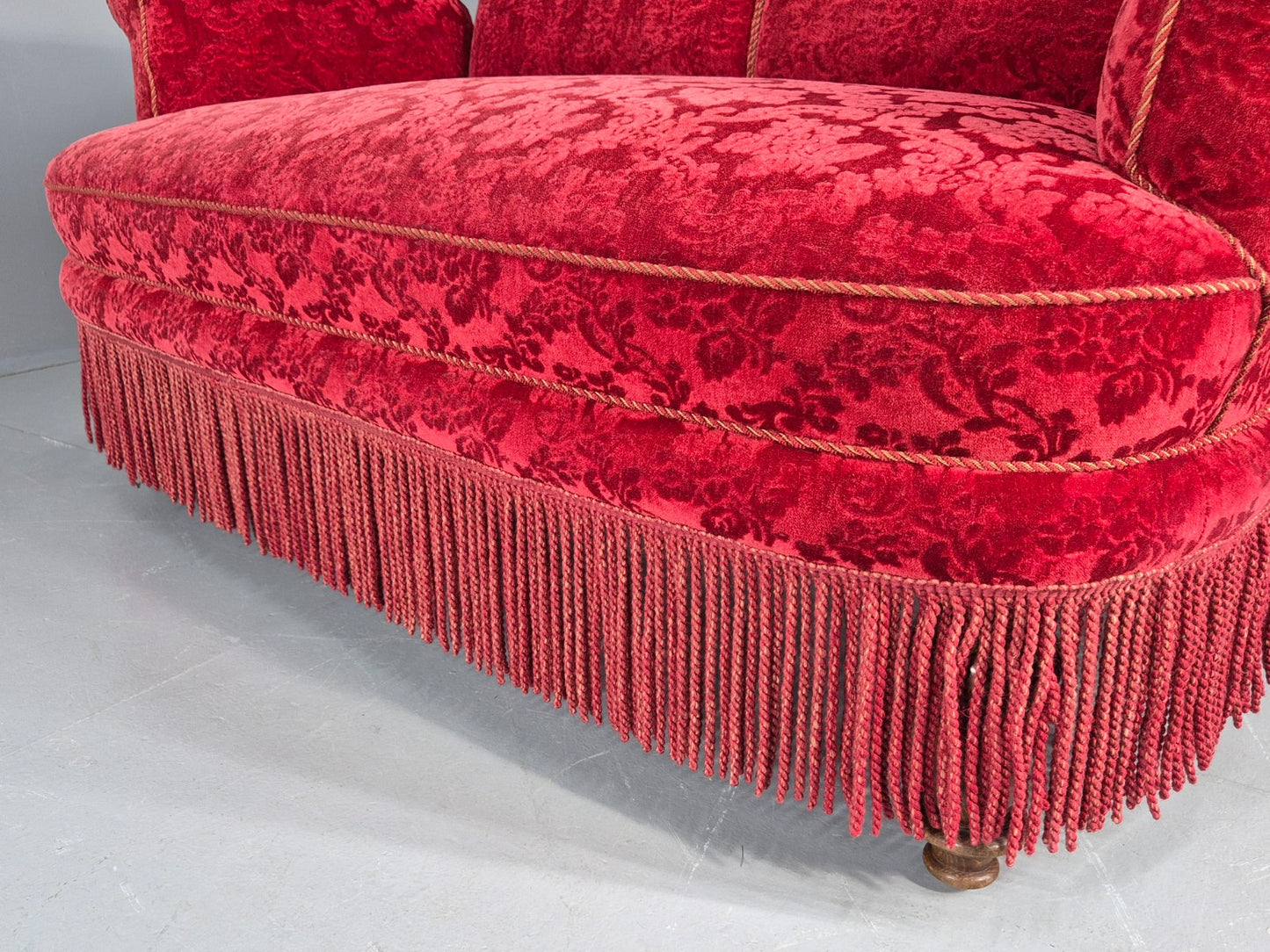 Vintage Antique 2 Seat Sofa Danish Red Moquette Tassels 1920s EB12746