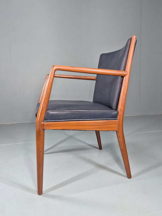 Vintage Mid Century Teak Armchair Blue Leather 1960s Retro EB11910