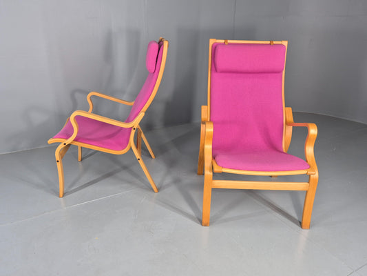 2 Vintage Bentwood Lounge Chairs Finn Ostergaard Pink Wool Retro EB12143