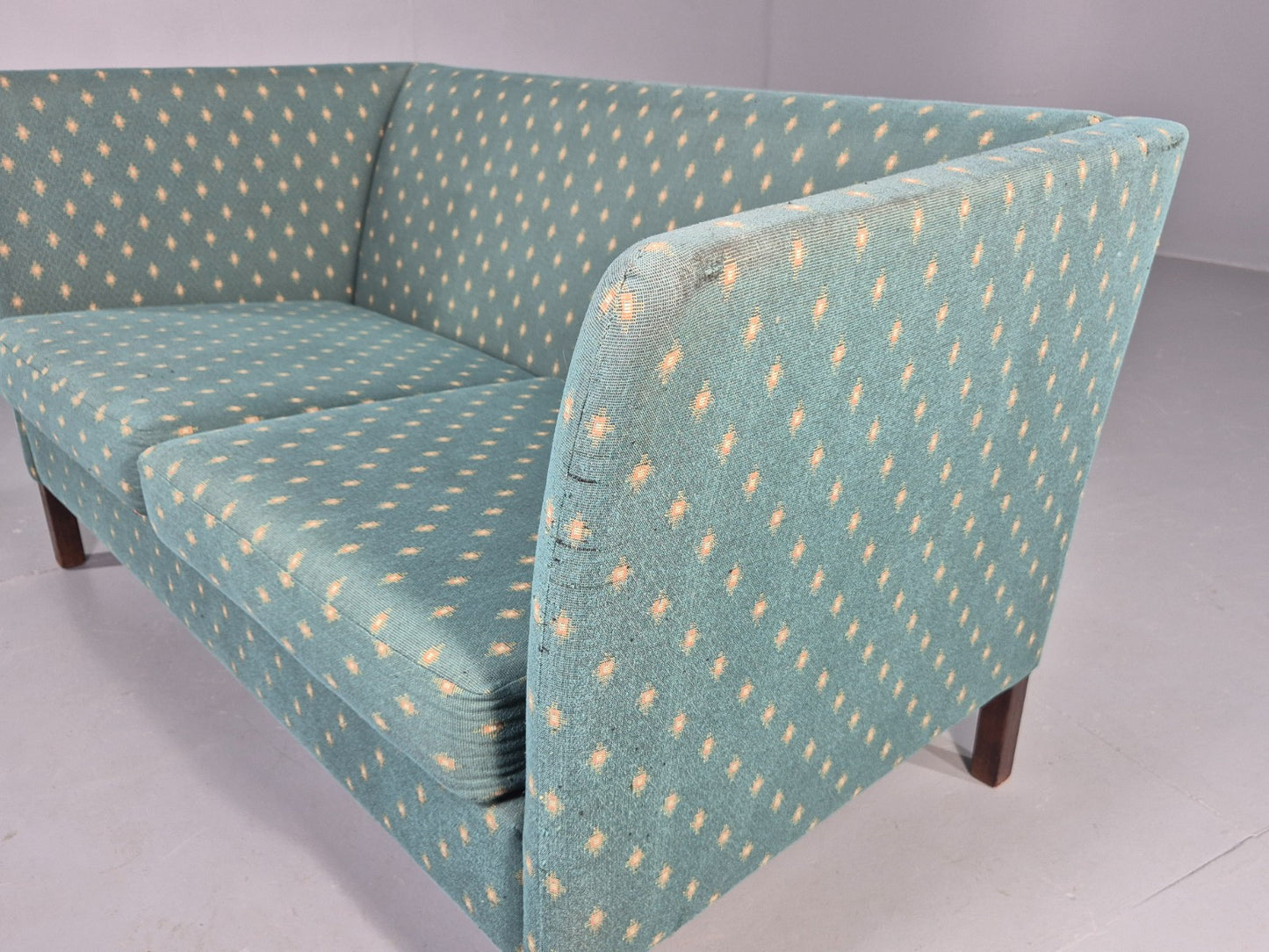 Vintage Danish Mid Century 2 Seater Sofa 1980s Retro Green EB12539