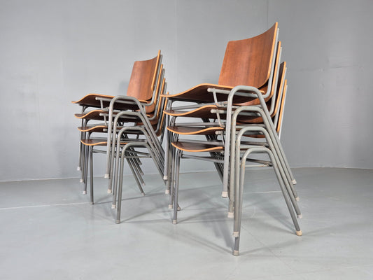 8 Vintage Danish Industrial Chairs Mid Century Teak and Steel Retro EB12664