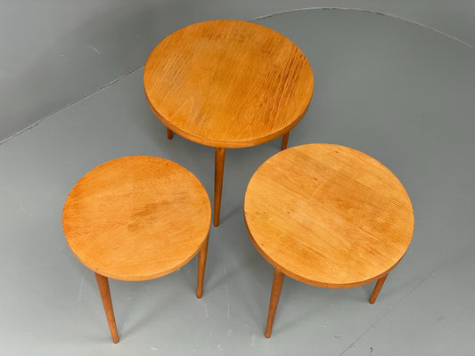 Vintage Circular Nesting Tables Set of Three Retro Mid Century Beech EB12875