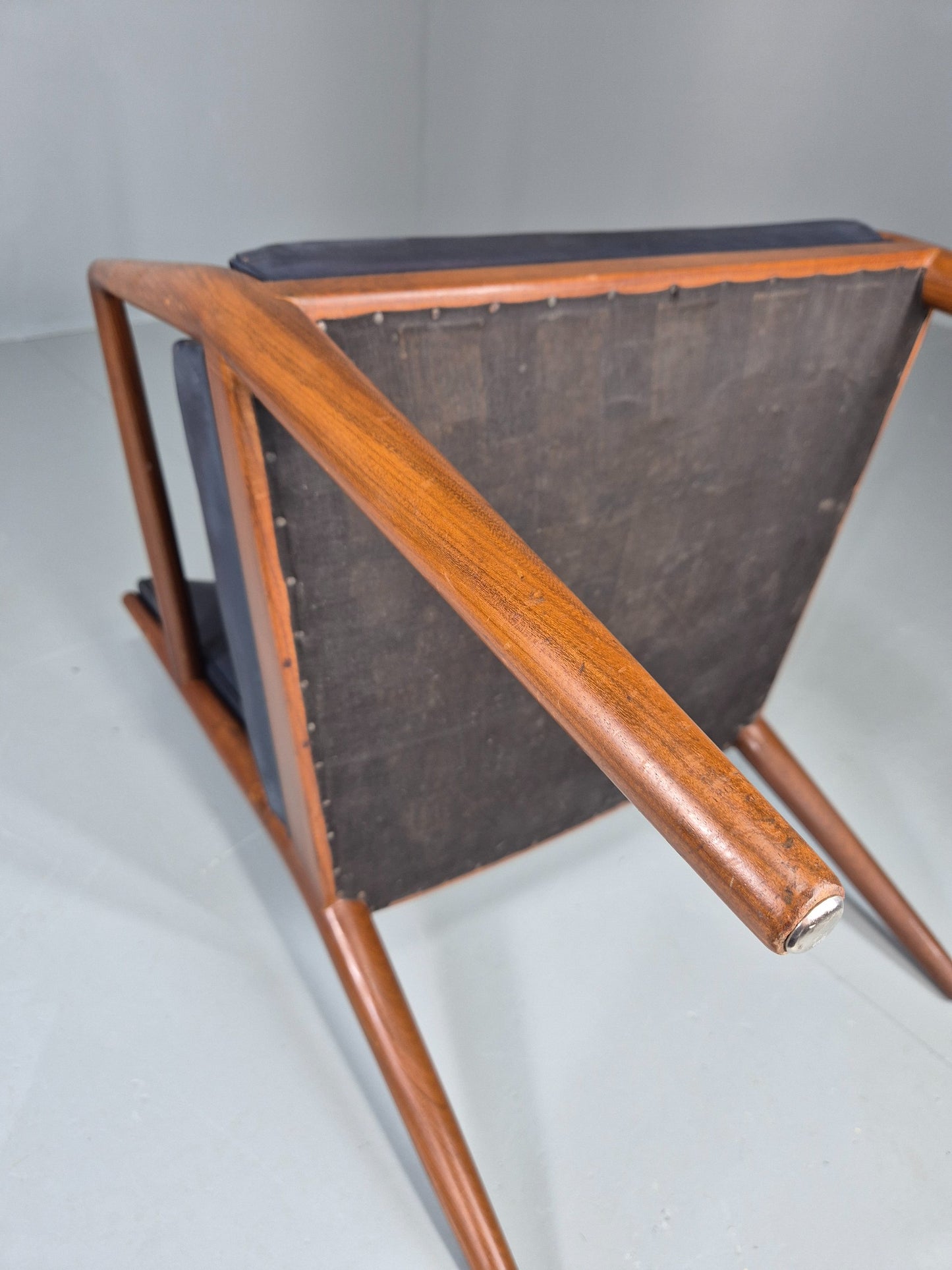 Vintage Mid Century Teak Armchair Blue Leather 1960s Retro EB11899