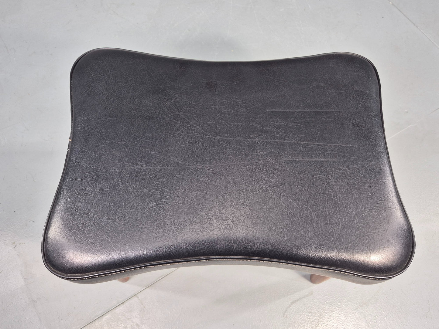 Vintage Danish Mid Century Footstool Black Vinyl Teak Legs 1960s Retro EB12098