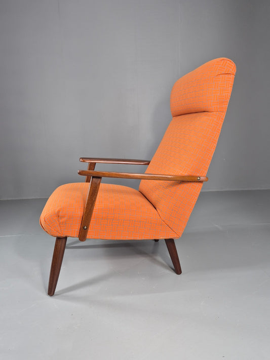 Vintage Danish Lounge Chair Teak Frame Mid Century New Upholstery EB8210 MNOR