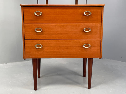 Vintage 1970s Bedside Cabinet Chest Of Drawers Cherry Mirror Retro EB12302