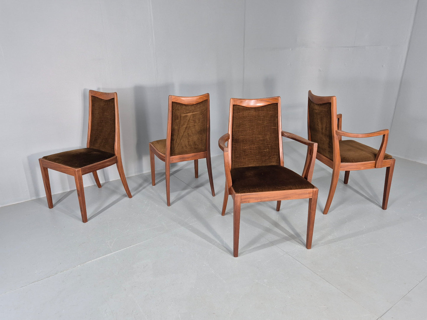 4 Vintage G Plan Dining Chairs Teak Frame Brown Dralon 70s Retro Fresco EB12185
