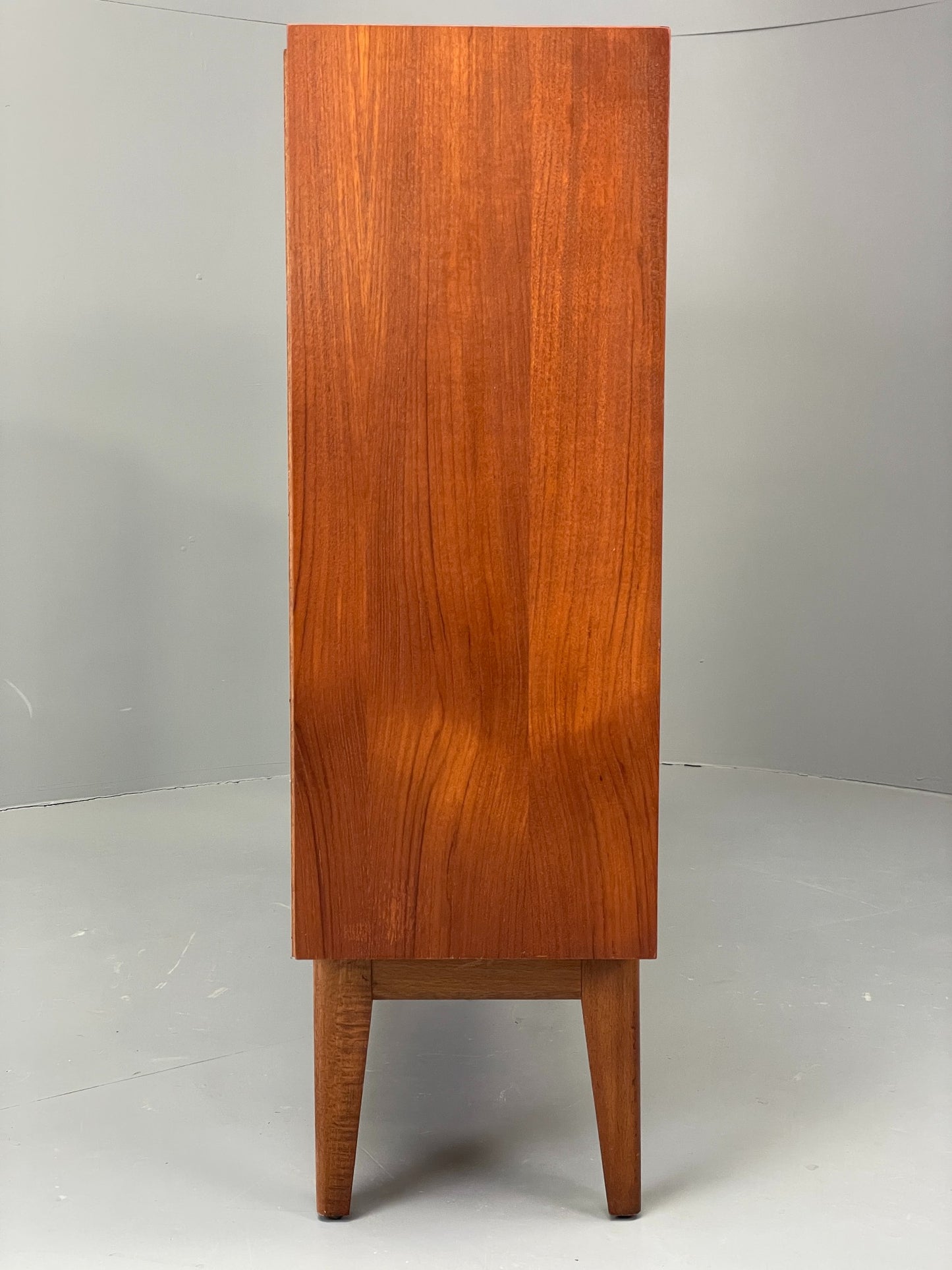 Vintage Teak Bookcase 1960s Retro Mid Century Glass Doors Shelving EB12877